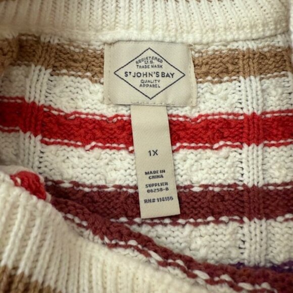 St. John's Bay Long Sleeve Rainbow Stripe Cable Knit Pullover Sweater 1X NWT - Picture 4 of 5